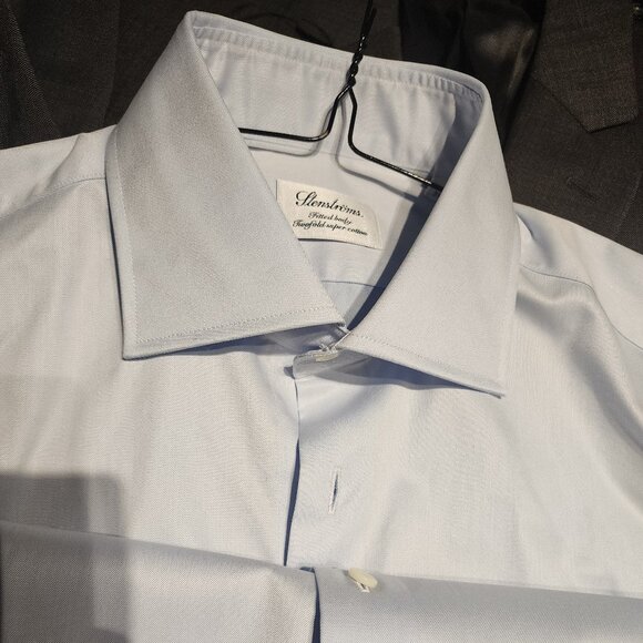 NWOT Stenströms Light Blue Fitted Two-Fold Super Cotton French Cuff Shirt 15.5 - Picture 1 of 7